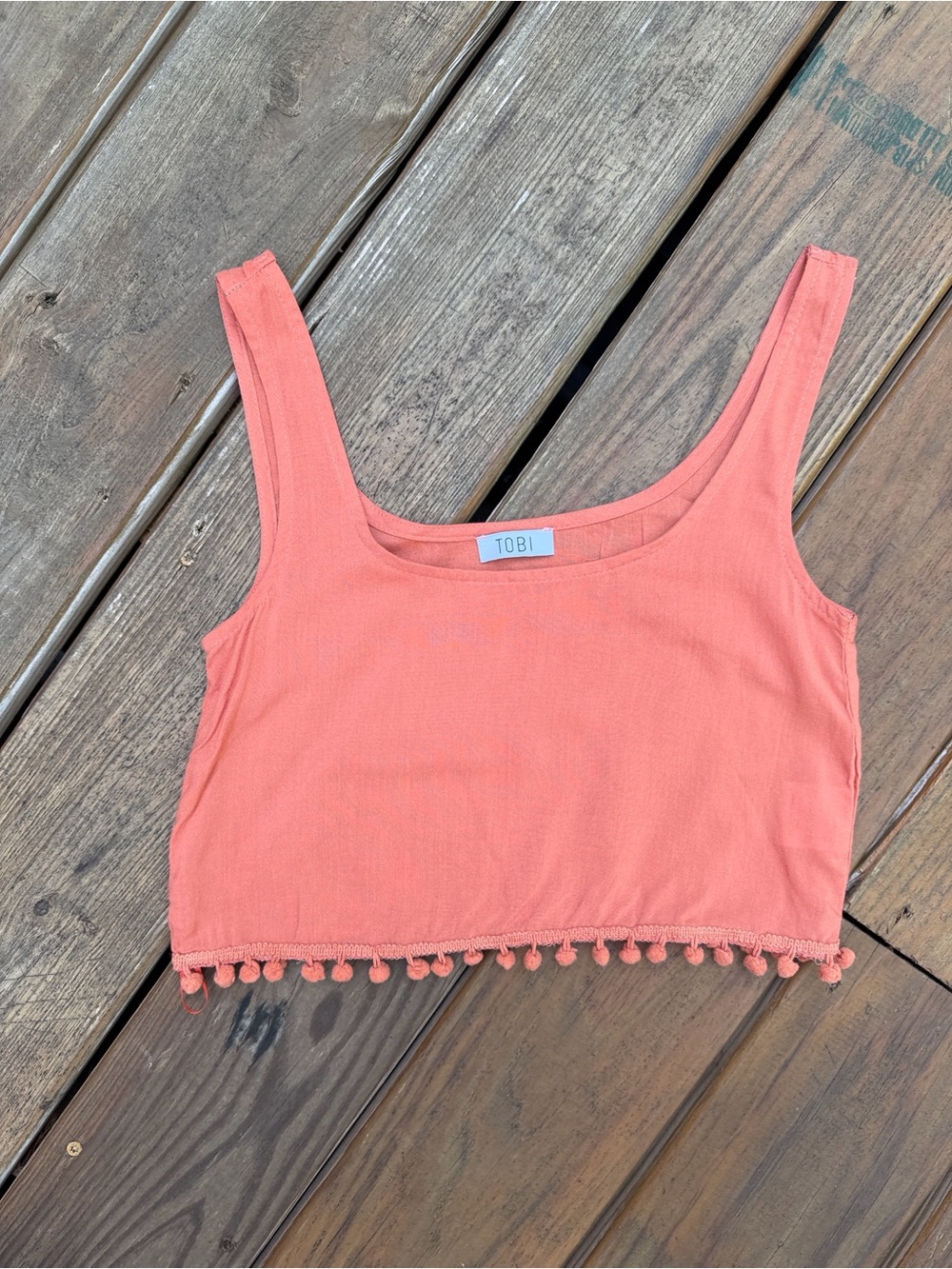 TOBI Orange Pom Hem Crop Tank XS